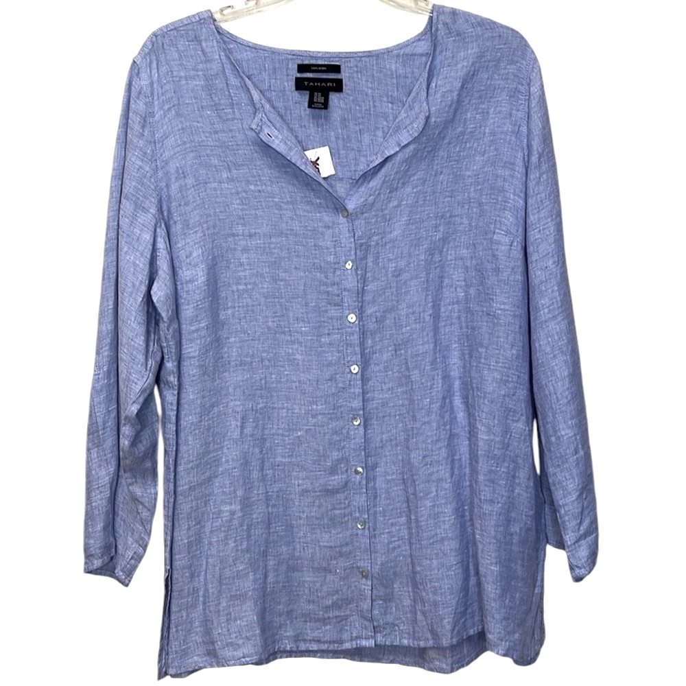 Tahari Plus Size Linen Button Down Shirt